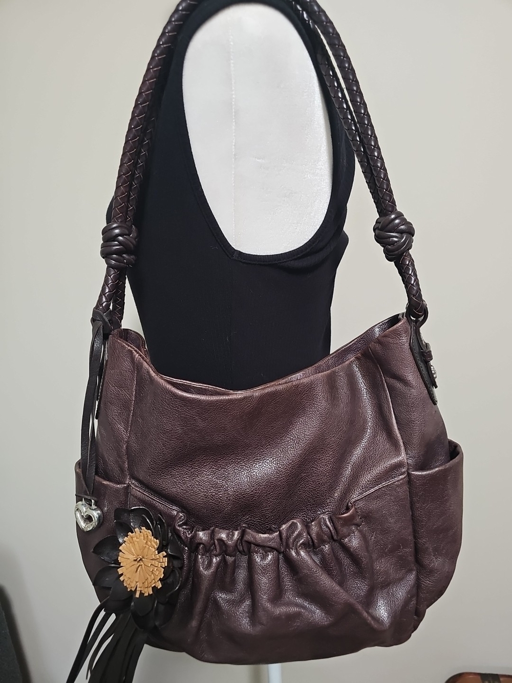 Brighton Brown Leather Shoulder Bag with Floral Tassel
